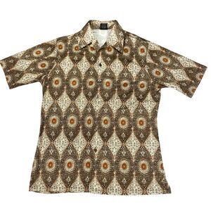 70s Joel California Brown Short Sleeve Shirt Size Large Retro Disco